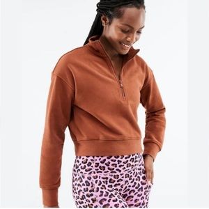 Fabletics Burnt Orange Kat Cropped Half Zip Long Sleeved Sweater